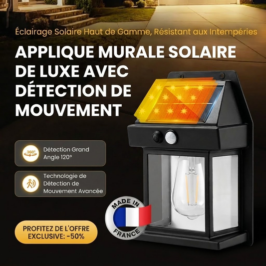 Applique Solaire Murale  – Détection 120° & Éclairage 300° Ultra-Puissant